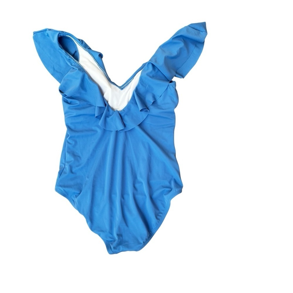 Women’s Bal Harbour V-neck Ruffled One-Piece Swimsuit Blue Size 14 Bathing Suit - Picture 3 of 9